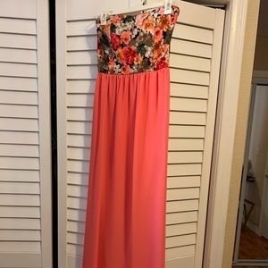 Strapless coral long dress